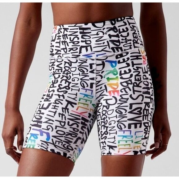ATHLETA SMALL Train Shorts‎ PRIDE Elation SOLD OUT  Biker Yoga Sports Equality - Picture 1 of 6